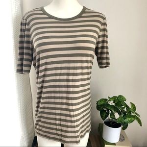MICHAEL Michael Kors Olive Green Striped Tee L